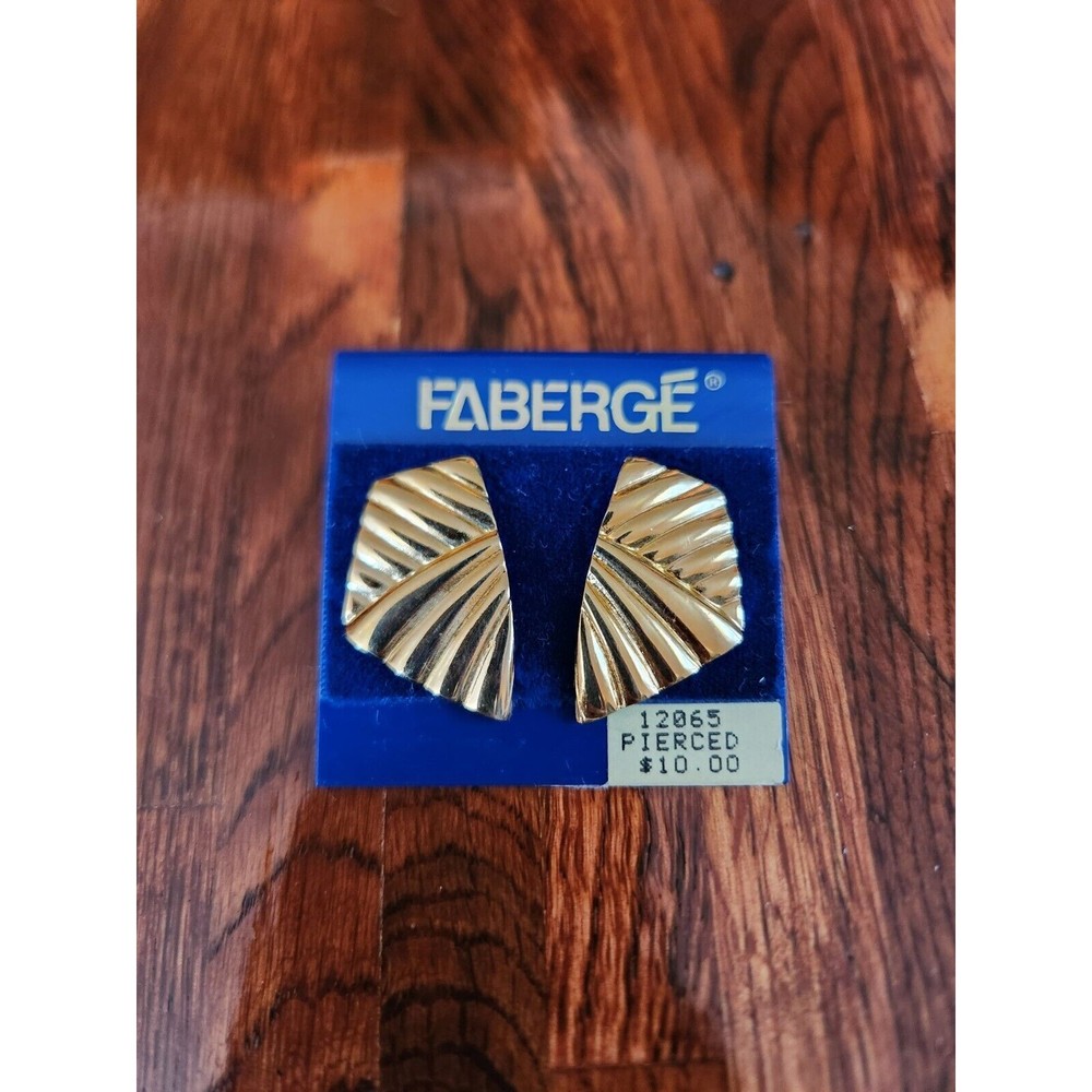 Vintage Faberge Goldtone Pierced Earrings Costume Jewelry